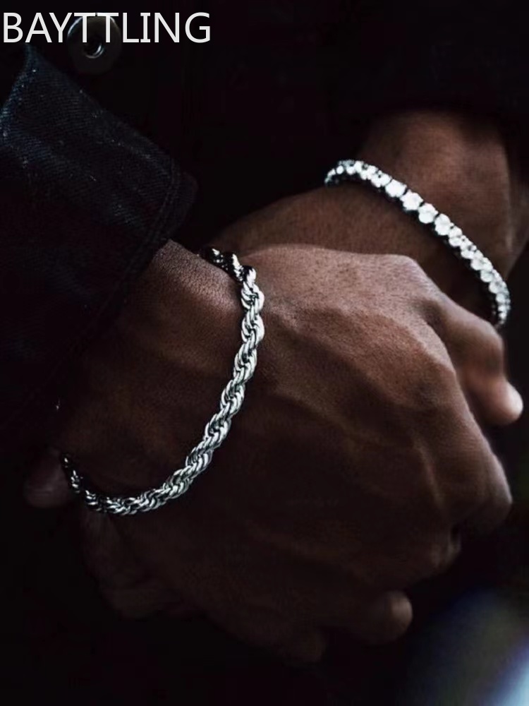 Men Accessories Chain And Bracelet - Hip-Hop Kaya 925 ayar gümüş Büküm