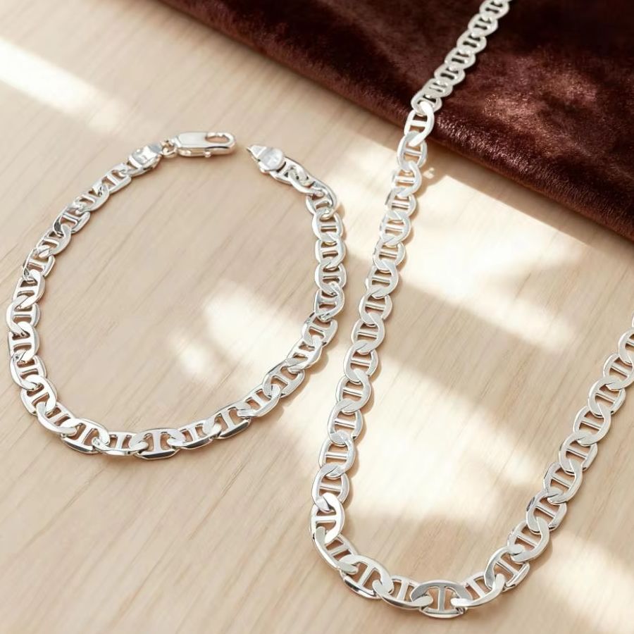 Men Accessories Chain And Bracelet - Yeni 925 Ayar Gümüş 6MM Moda